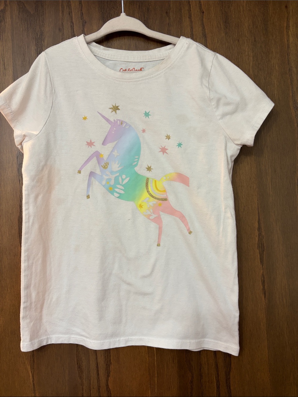 Cat & Jack White Tee with Pastel Rainbow Unicorn Graphic
